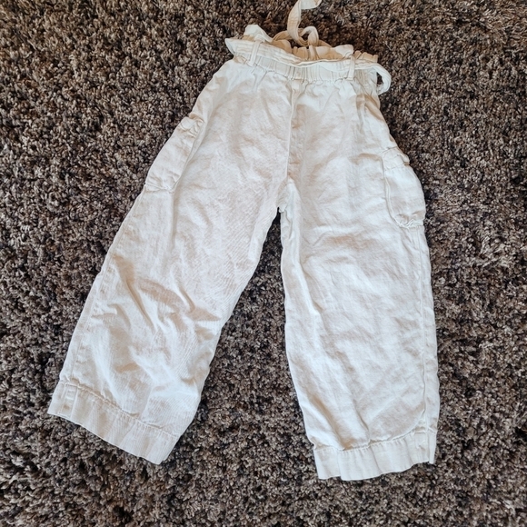 Zara Kids Linen Cream Paperbag Tie Waist Pants Size 7 - Picture 5 of 5